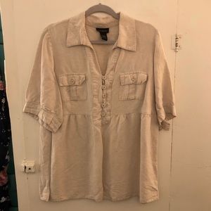 18/20 Mixed Linen/Rayon Button Detail Top